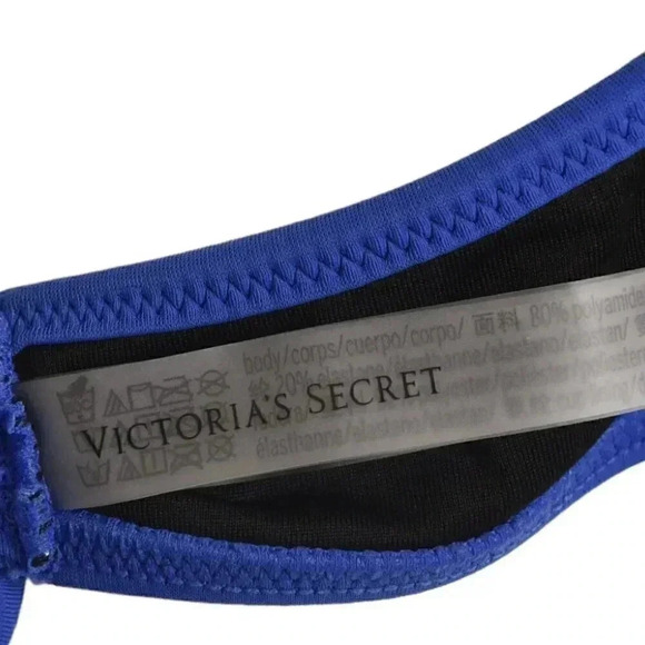 Victoria’s Secret Fabulous  Blue Padded Push Up Bikini Top Swim Ruffles Size 32B - Picture 12 of 13